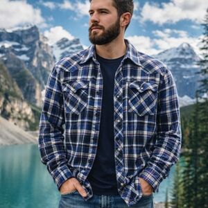 True Religion 100% Cotton Blue White Plaid Western Shirt | Snap Button